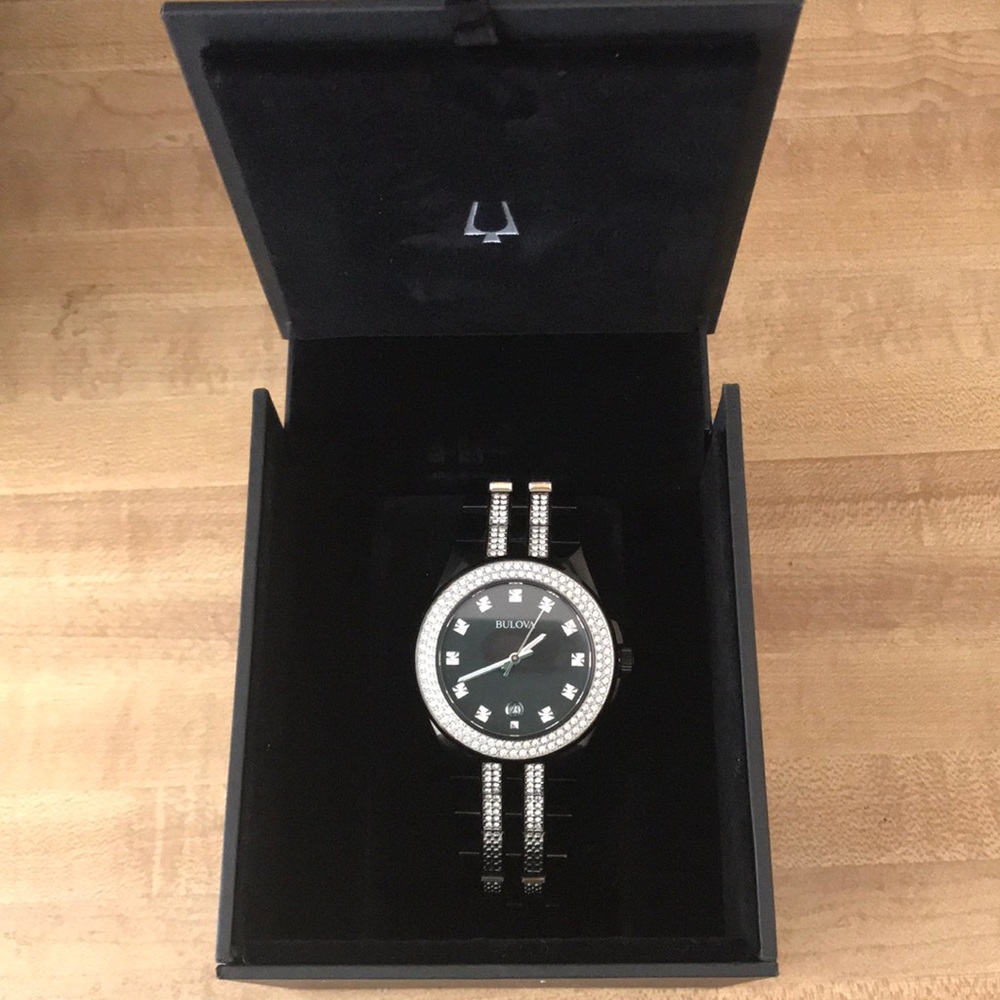 Bulova men’s black crystal watch. #nwt #bulova